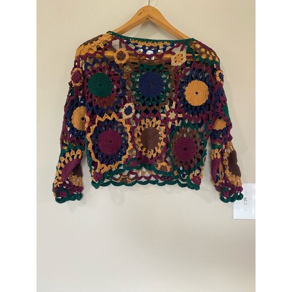 Vintage colorful crocheted cropped long sleeve free size beads Carolina Colours - Picture 5 of 5